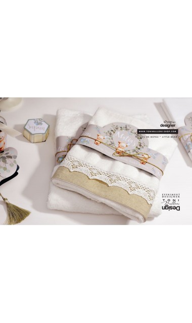 Trusou de botez personalizat prin brodare, cu ursuleti si frunze de eucalipt, Little Bear 25
